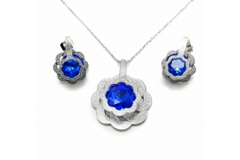 Obrázok pre Set Flower modrý z chirurgickej ocele strieborný